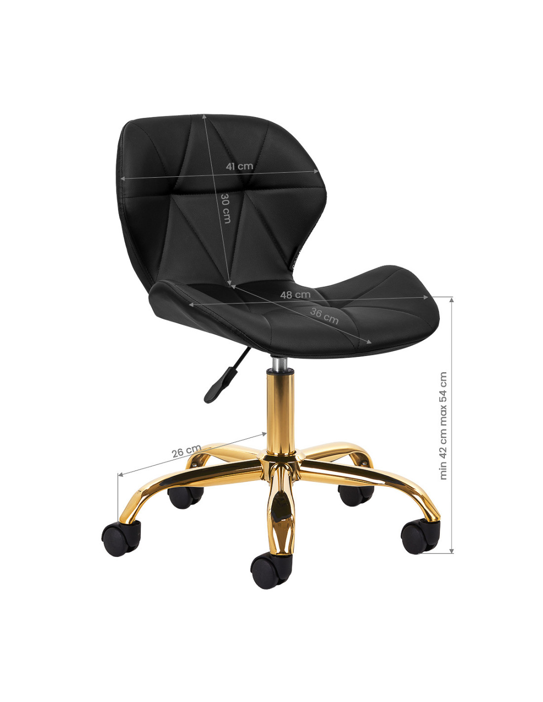 Tabouret cosmétique Elegancia noir avec base dorée 