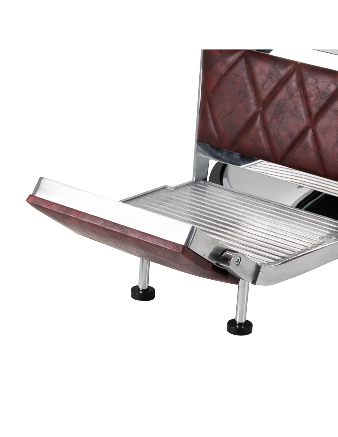 Cadeira de barbeiro Diamond Steel Bordeaux – Elegância e potência cromada 