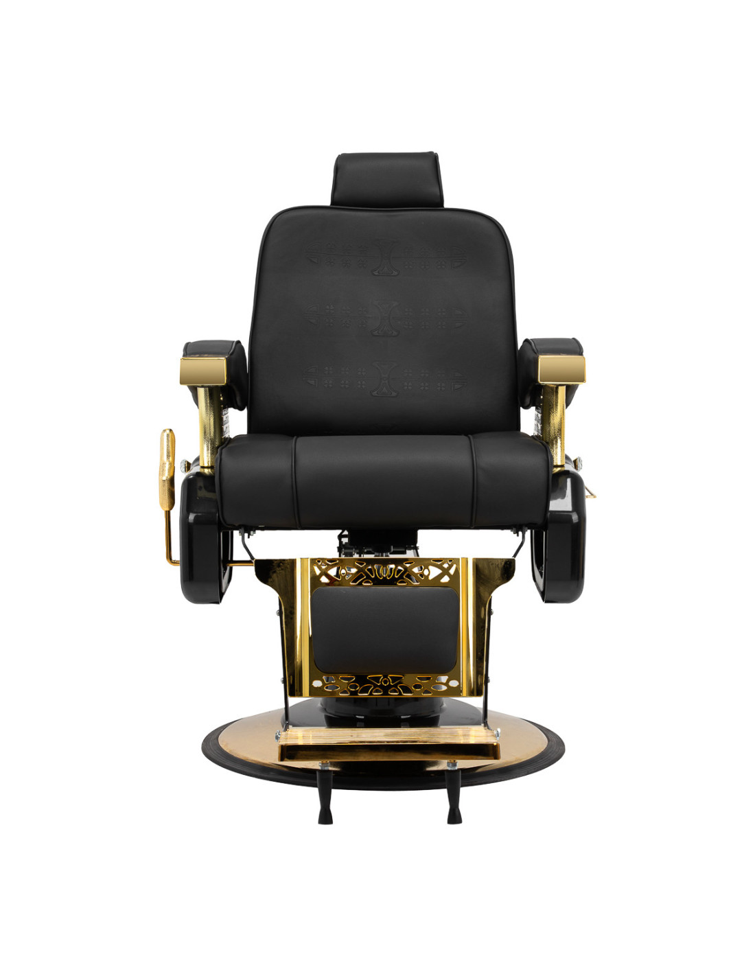 Vista frontal sillón de barbero Majestic Gold negro