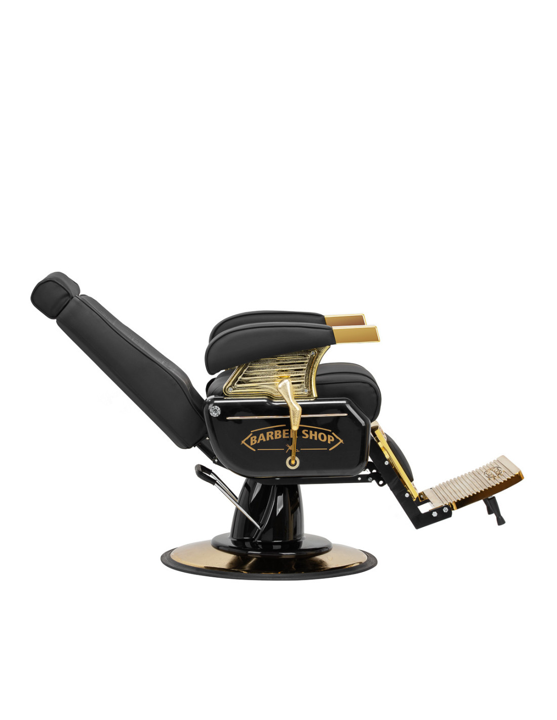 Majestic Gold Friseurstuhl schwarz Schrägansicht
