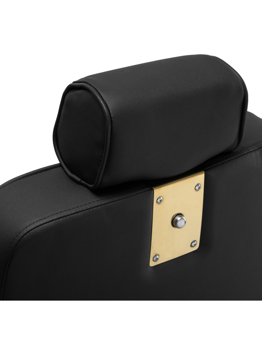 Vista trasera del sillón de barbero Majestic Gold con reposacabezas y zoom negro