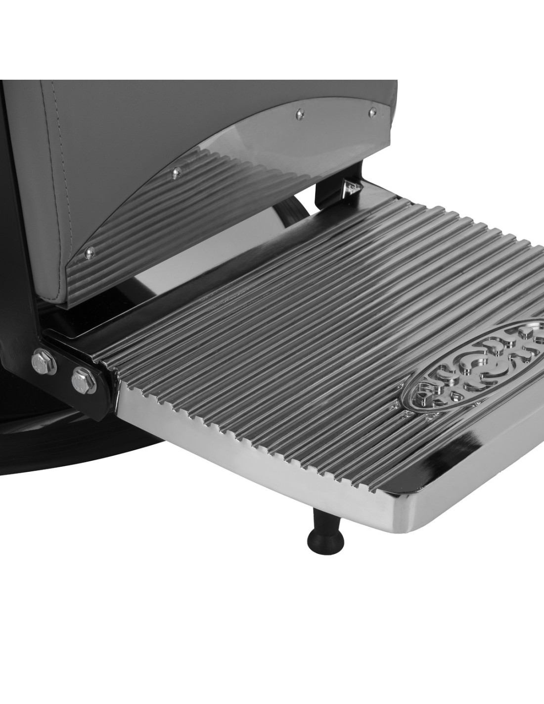 Majestätischer silbergrauer Friseurstuhl, Zoomansicht, Fußstütze