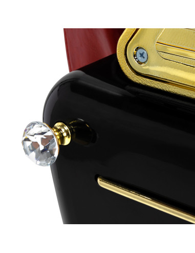 Majestueuze gouden kappersstoel rood zoom details weergeven