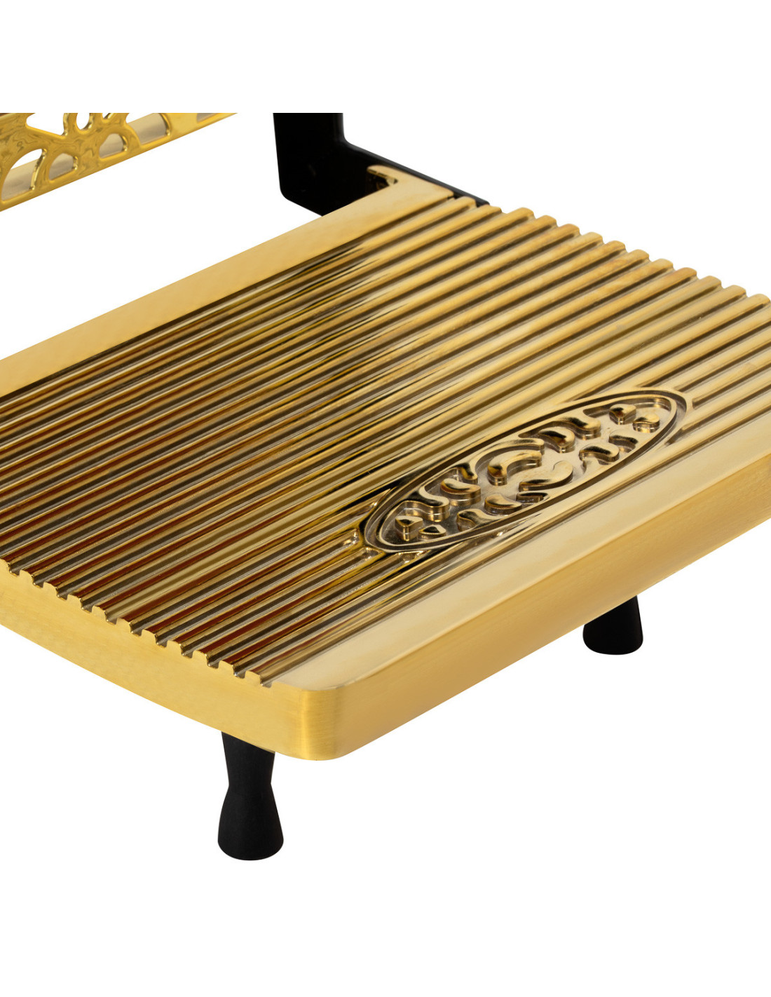 Poggiapiedi rosso con vista zoom per poltrona da barbiere Majestic Gold