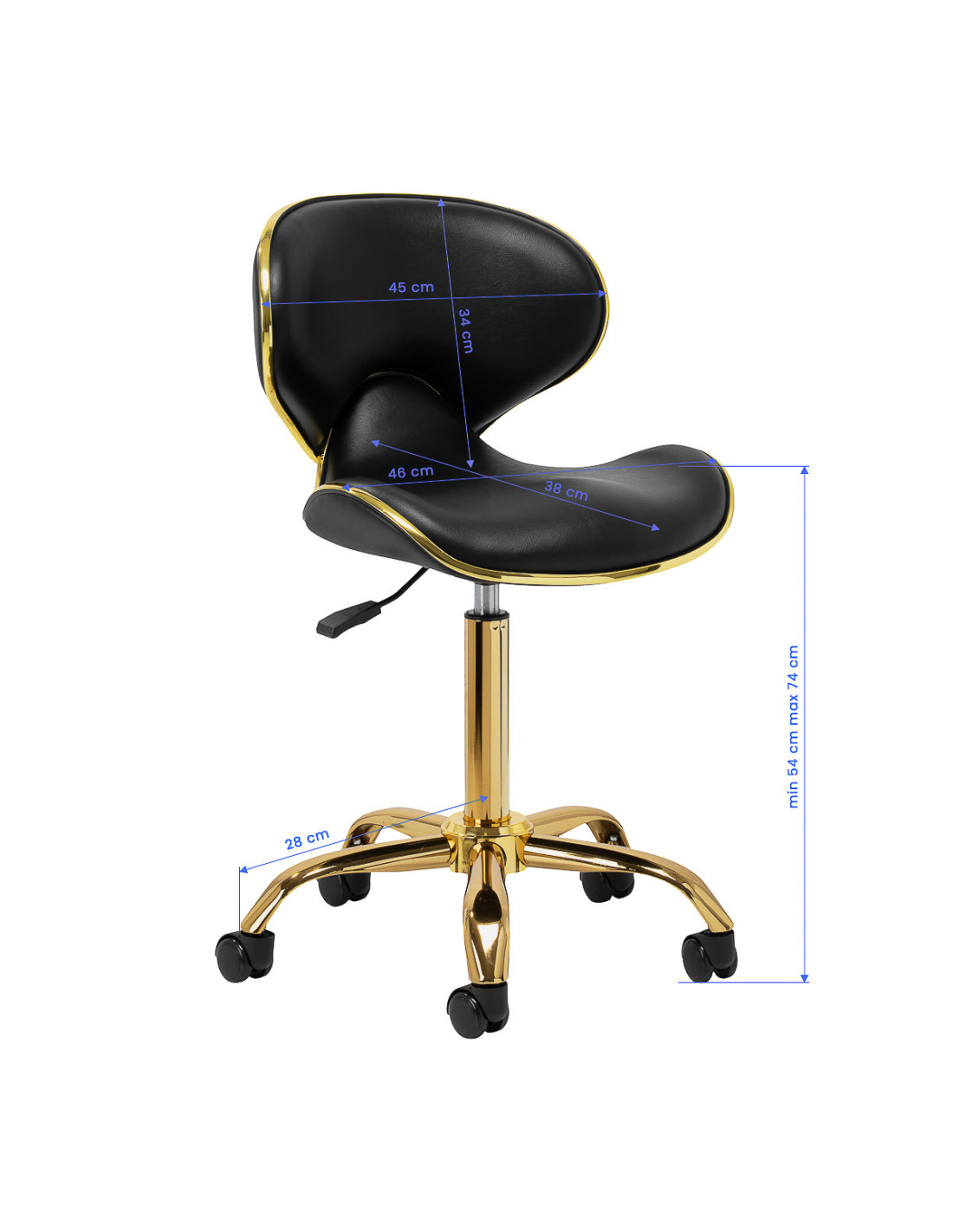 Tabouret Élégance Pro Lux noir dorée vue dimensions
