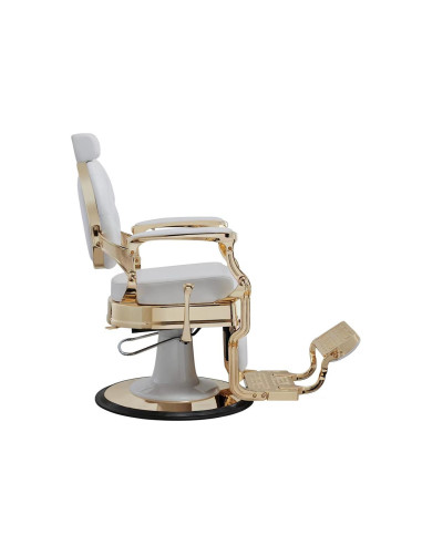 Sillón de barbero Florence blanco y dorado: brillo puro y comodidad profesional
