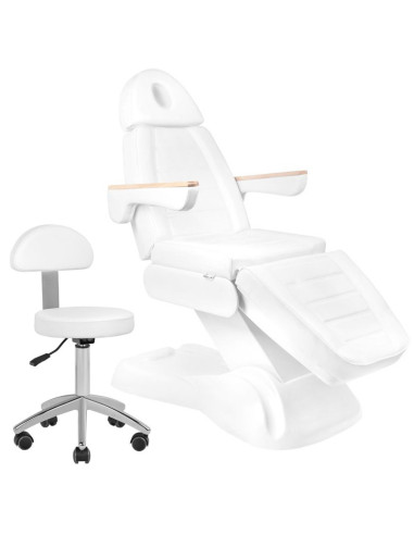 Fauteuil Électrique Esthétique Firenze Lux 273B Blanc Bois 3 Moteurs Pro + Tabouret 