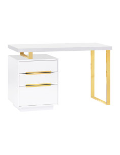 Mesa de manicura Jessy White: diseño en blanco y dorado con almacenamiento integrado