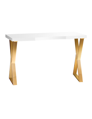 Mesa de manicure Solo Gold Espresso com tampo branco e pernas cruzadas