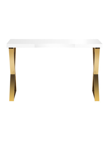 Tavolo da manicure Solo Gold Espresso con piano bianco e gambe incrociate