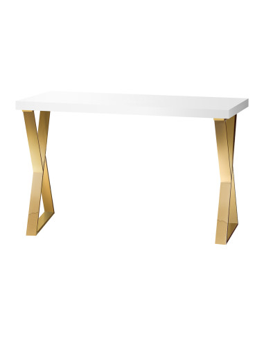 Mesa de manicura Solo Gold Espresso con tablero blanco y patas cruzadas