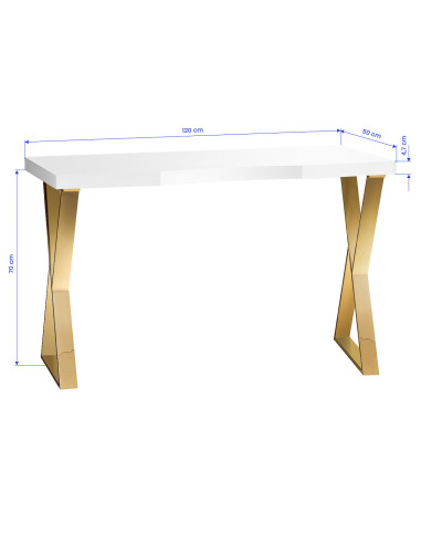 Mesa de manicura Solo Gold Espresso con tablero blanco y patas cruzadas