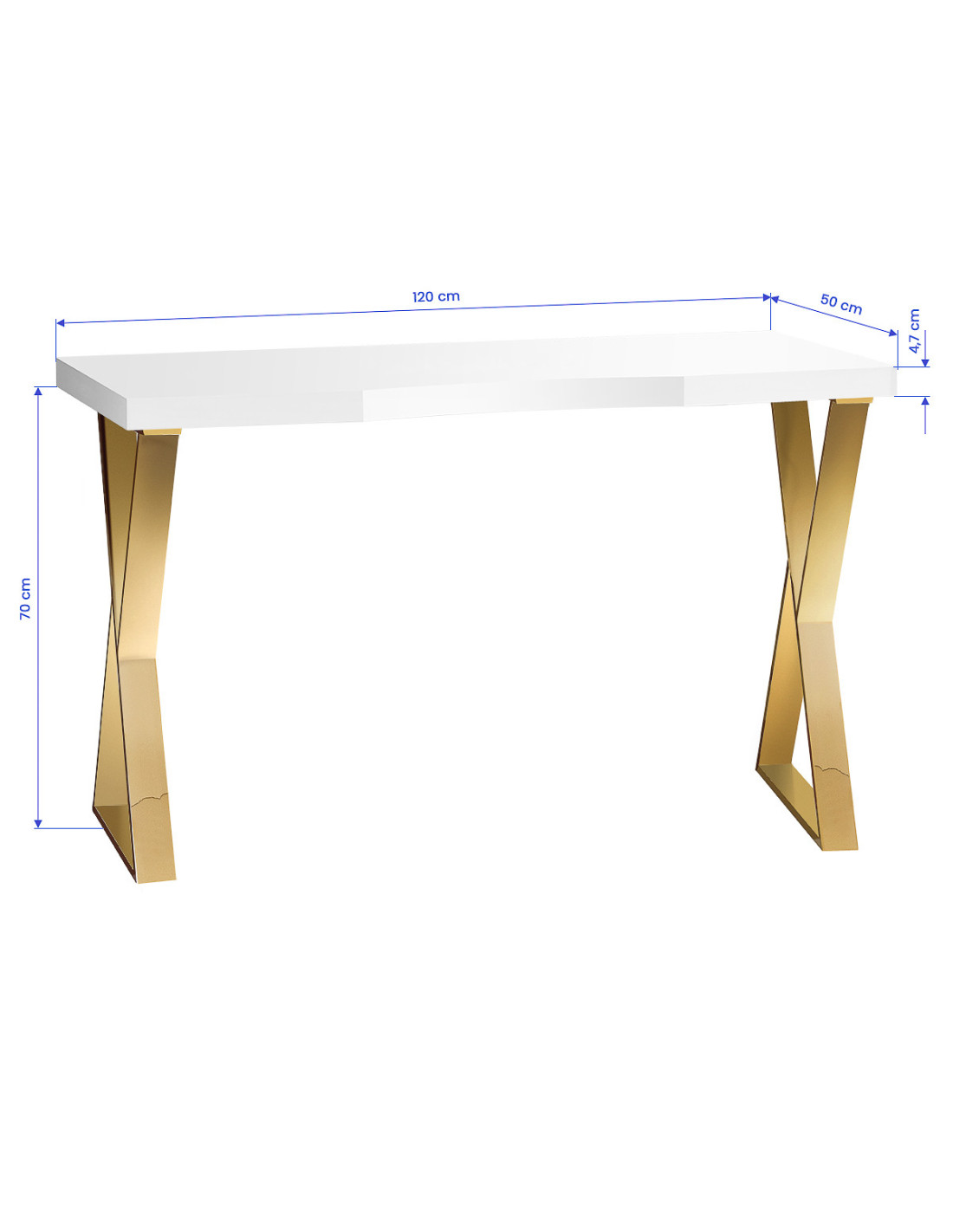 Mesa de manicura Solo Gold Espresso con tablero blanco y patas cruzadas