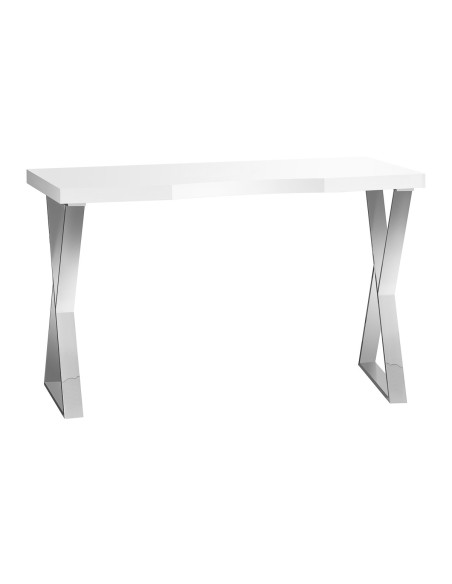 Mesa de manicure Chrome Solo com tampo branco e pernas cruzadas