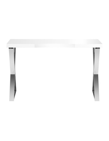 Mesa de manicure Chrome Solo com tampo branco e pernas cruzadas