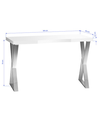 Mesa de manicura Solo cromada con tapa blanca y patas cruzadas