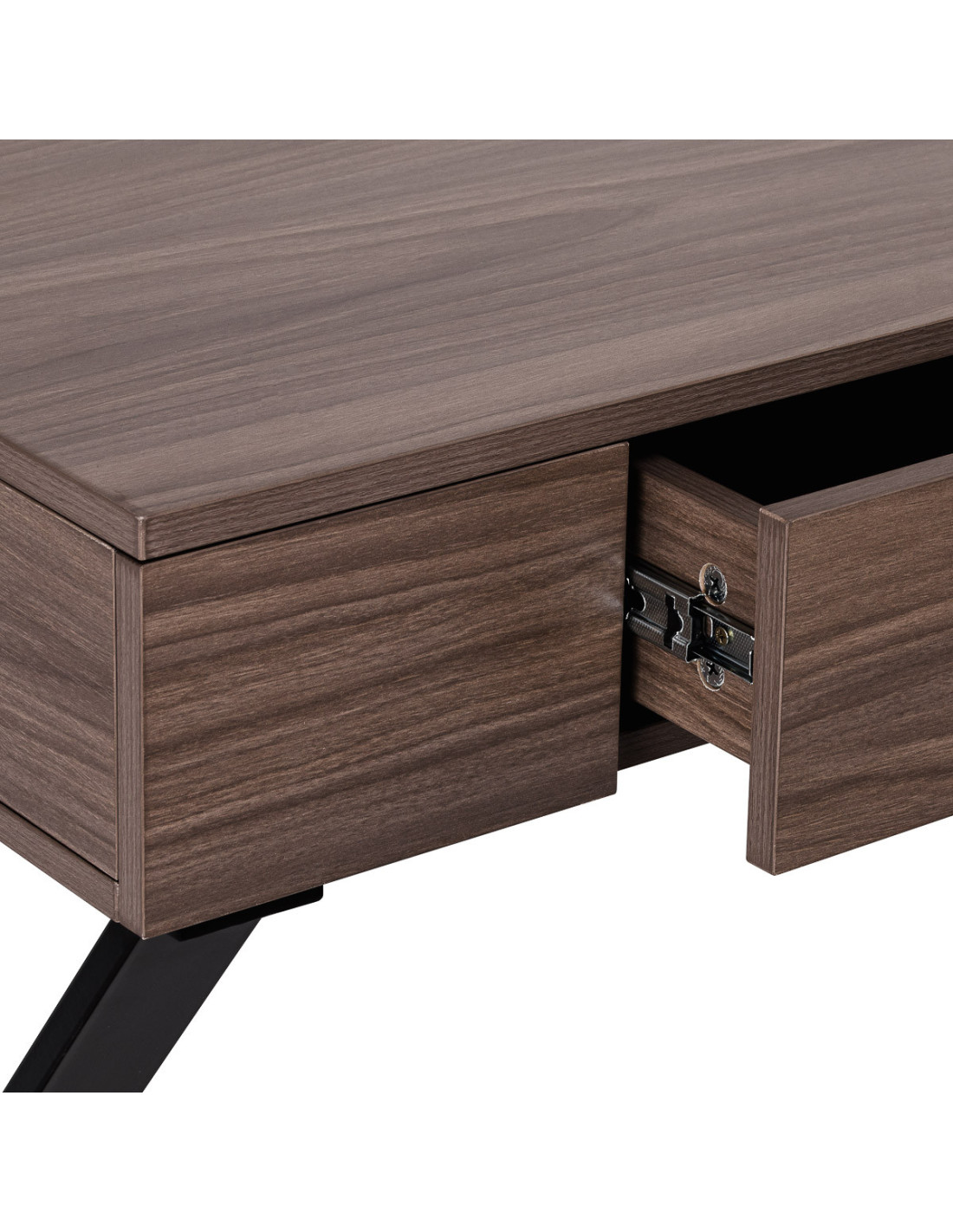 Table manucure Épure Bois Foncé Solo Pieds Croisés noirs 