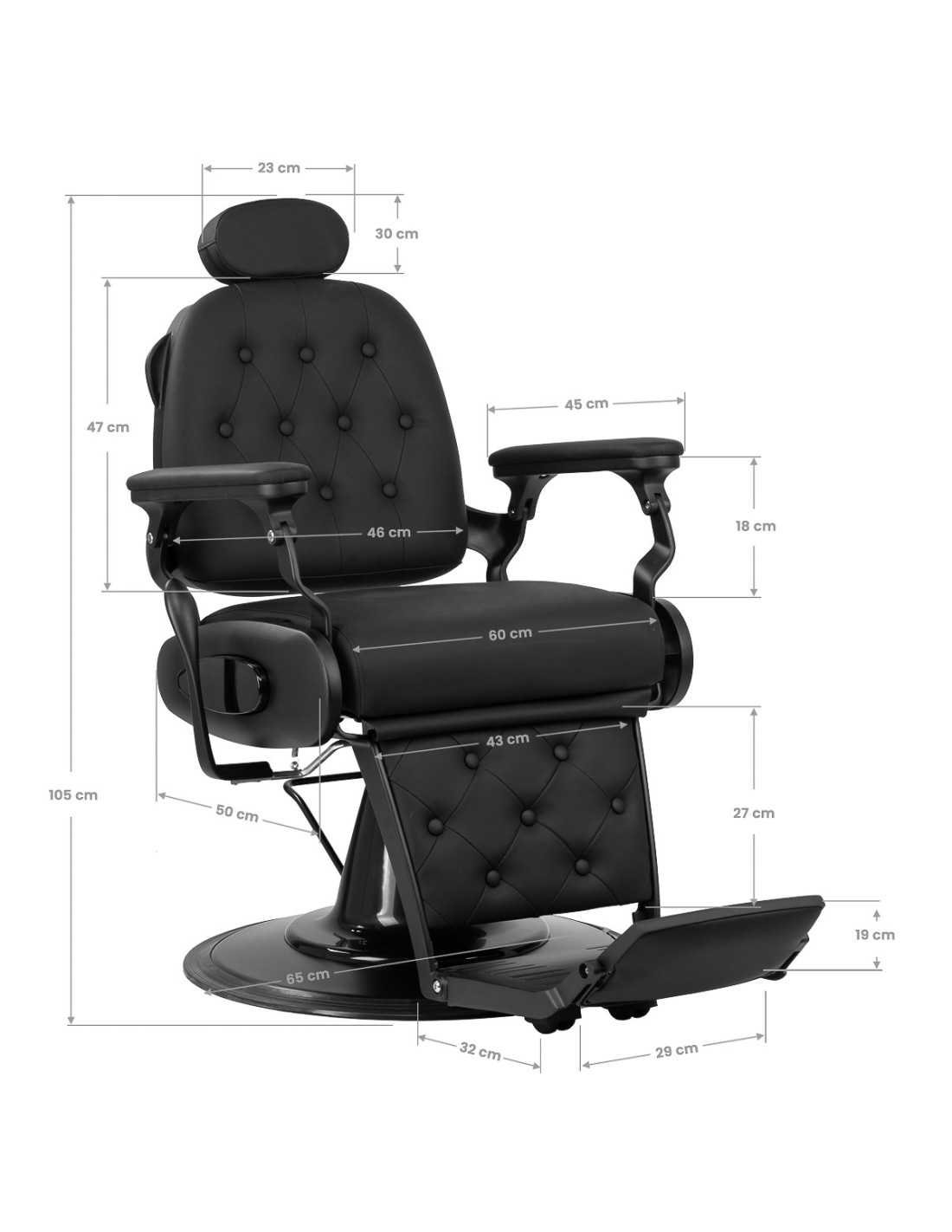  Gabbiano Fotel barberski Francesco czarny z czarną ramą