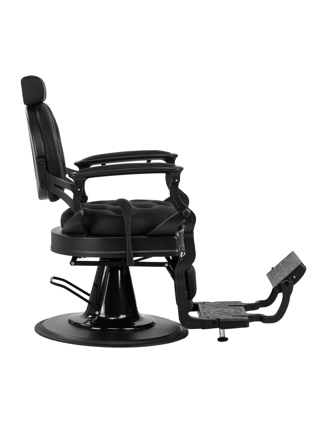 Sillón de barbero Giuliano Onyx: estructura en negro intenso y líneas negras