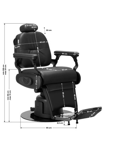 Black electric Barber chair - professional motorized adjustments