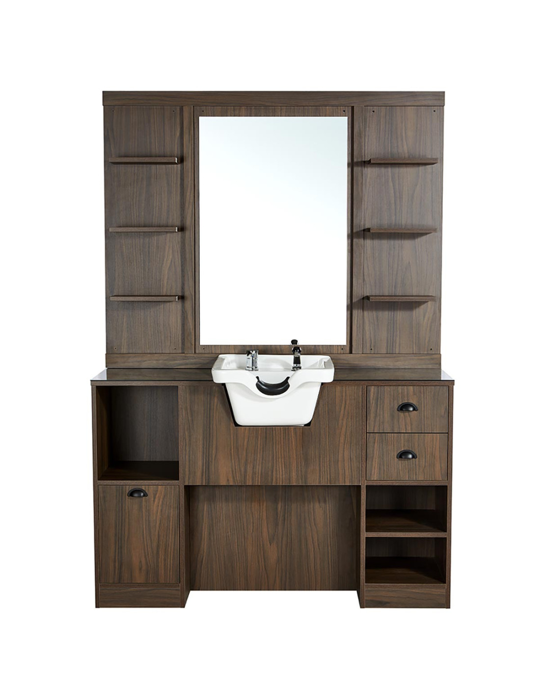 Friseur-Styling-Station aus dunklem Walnussholz – Design & Spüle