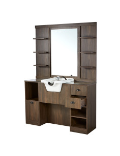 Barber Palazzo 2B Styling Station – Dark Walnut Wood with Sink & Storage
