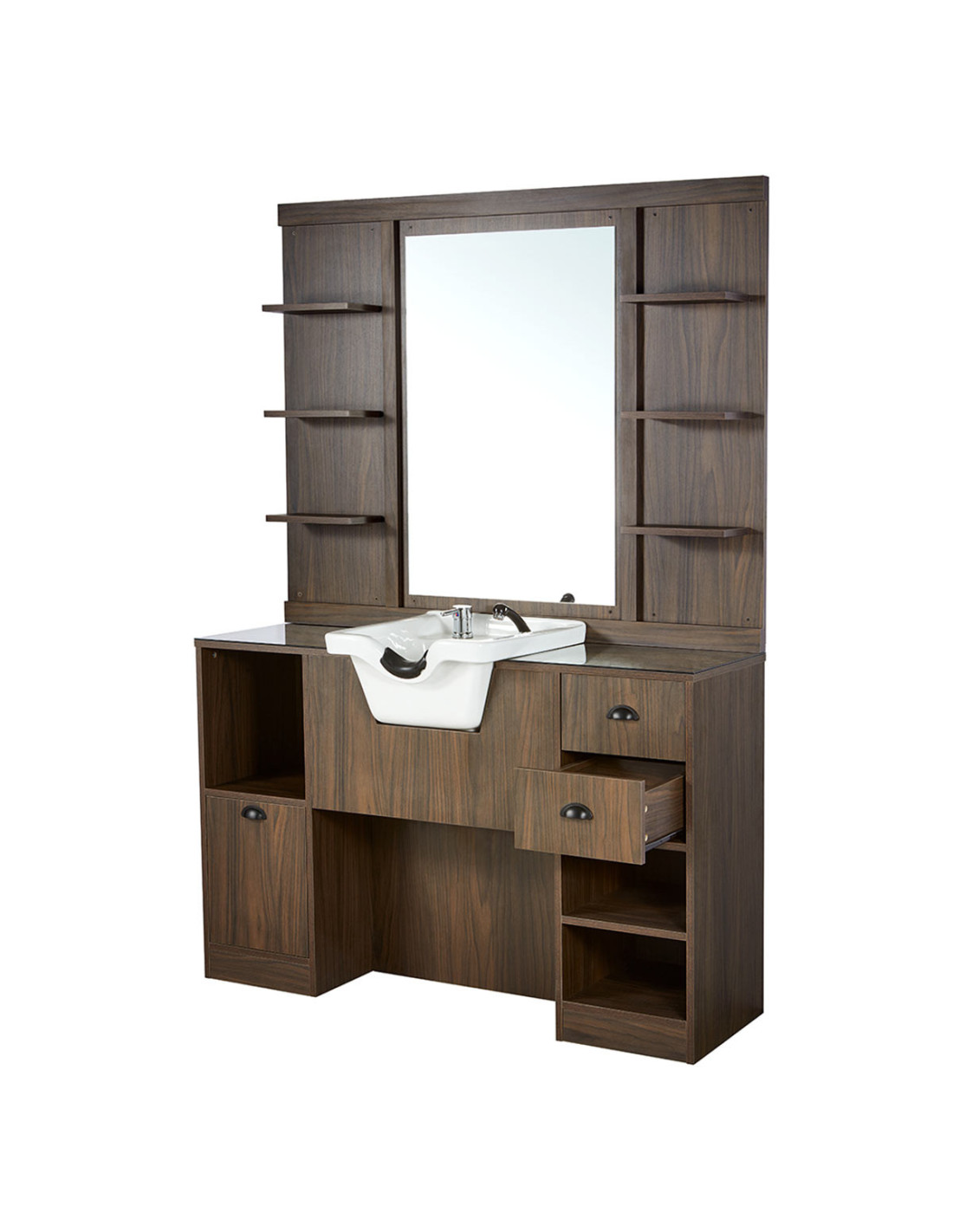 Estação de Estilo de Barbearia Dark Walnut – Design & Sink