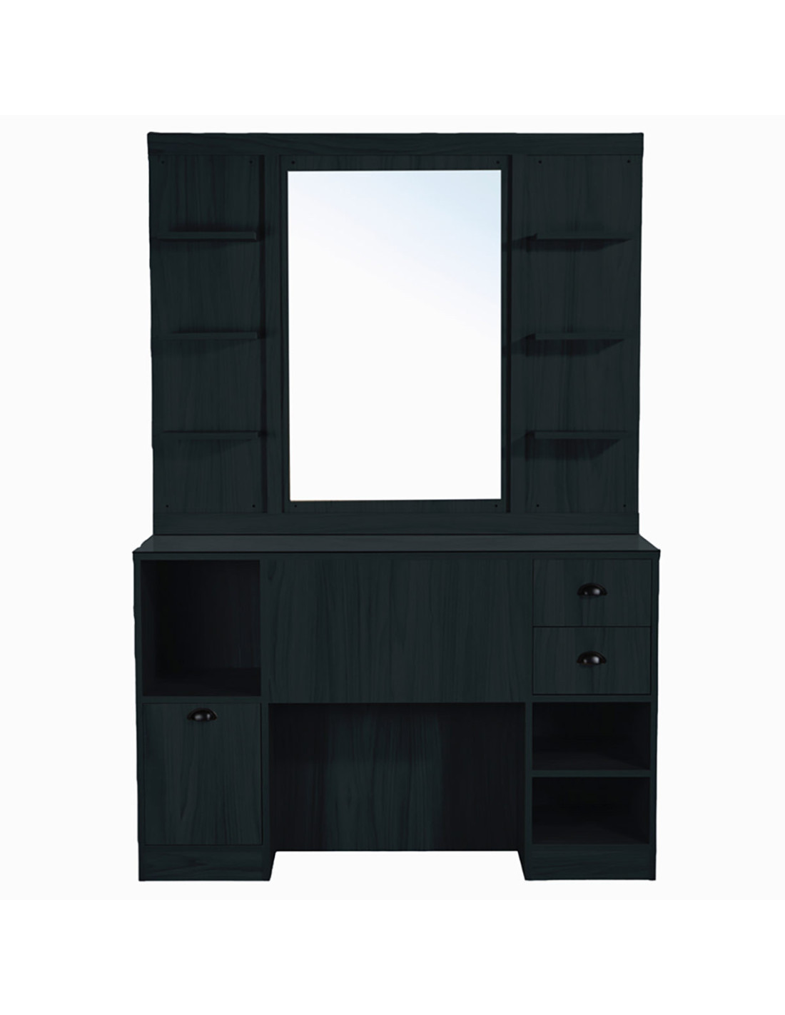 Poste coiffage barber noir mat – miroir XL & rangement pro