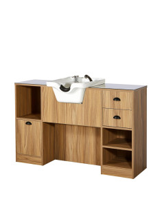Postazione da barbiere in rovere chiaro 4B – lavello e spazio di archiviazione professionale