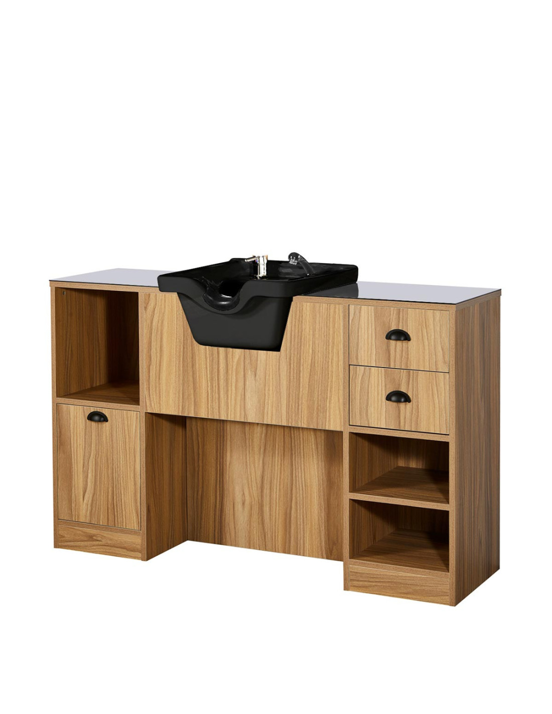 Licht eikenhouten kappersruimte 4B – spoelbak & complete opbergruimte