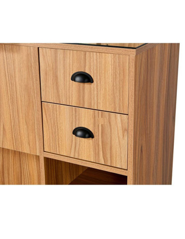 Station coiffage barbershop 8B LED Noir Mat – miroir rond & rangements