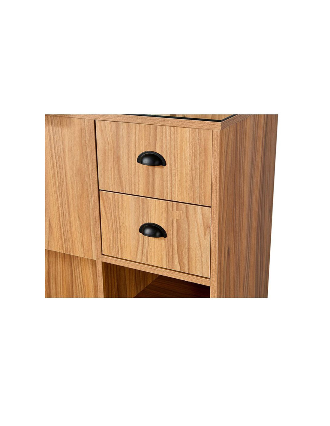 Postazione di styling 8B LED nero opaco – Specchio rotondo e contenitore