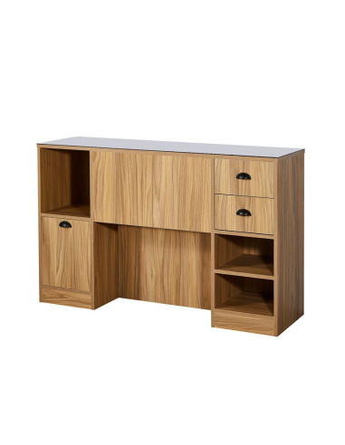 Estação de estilo LED 8B preto fosco – espelho redondo e armazenamento