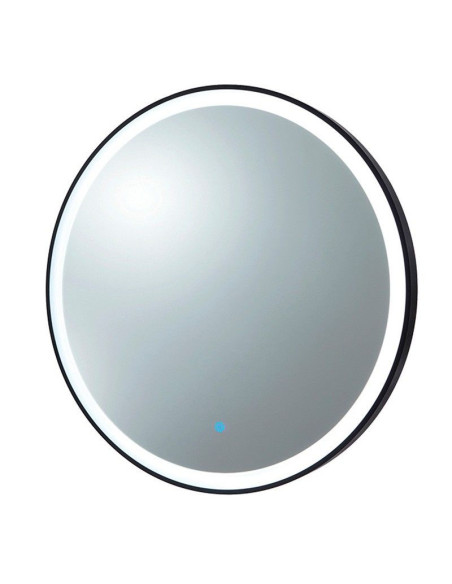 Tocador LED 8B negro mate: espejo redondo y espacio de almacenamiento