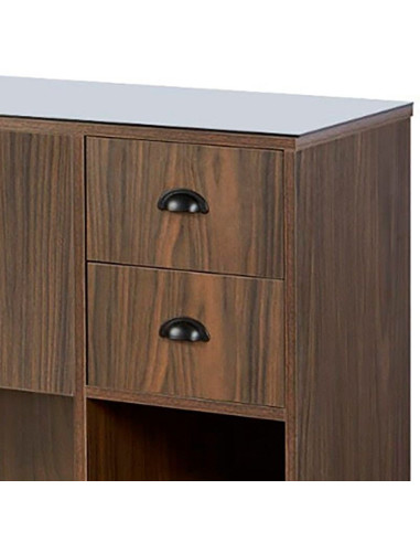 Barbershop 8B LED Donkere Walnoot Styling Station – Ronde Spiegel & Opbergruimte