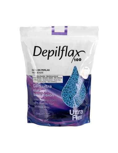 Cera depilatória azul Depilflax Ultraflex - contas de 1 kg para pele sensível