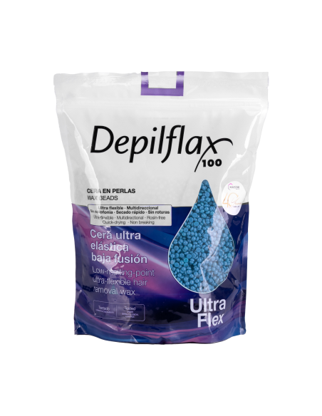 Cera depilatória azul Depilflax Ultraflex - contas de 1 kg para pele sensível