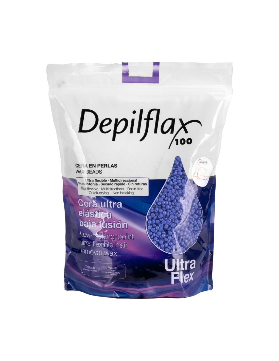 Cera Depilatoria Depilflax Ultraflex Malva - Perlas 1 kg para pieles sensibles