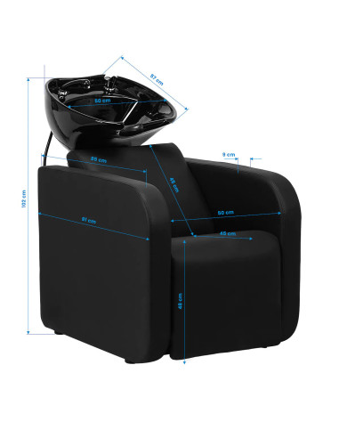 Bac a Shampoing Bac de Lavage Capillaire avec repose-pieds électrique céramique noir Full Black Bellagio Relax 