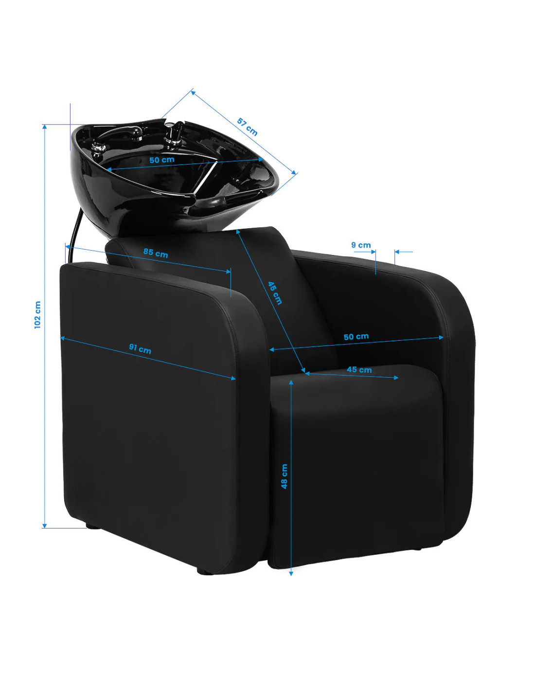 Lavabo de pelo negro completo – Bellagio Relax con reposapiés eléctrico y lavabo de cerámica negra