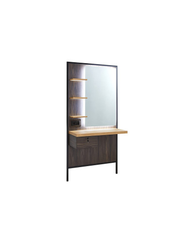 Poste de Coiffure Mural Électrifié Milano Style – Bois & Miroir LED