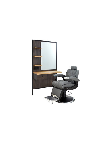 Poste de Coiffure Mural Électrifié Milano Style – Bois & Miroir LED 