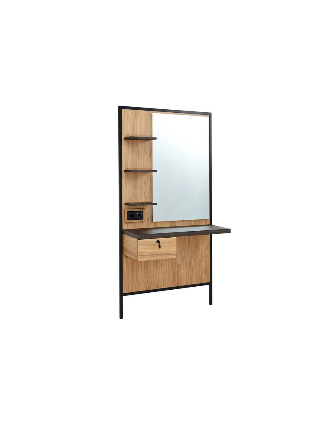 Milano Style wall-mounted hairdressing station – Light oak & Wenge with LED mirror.