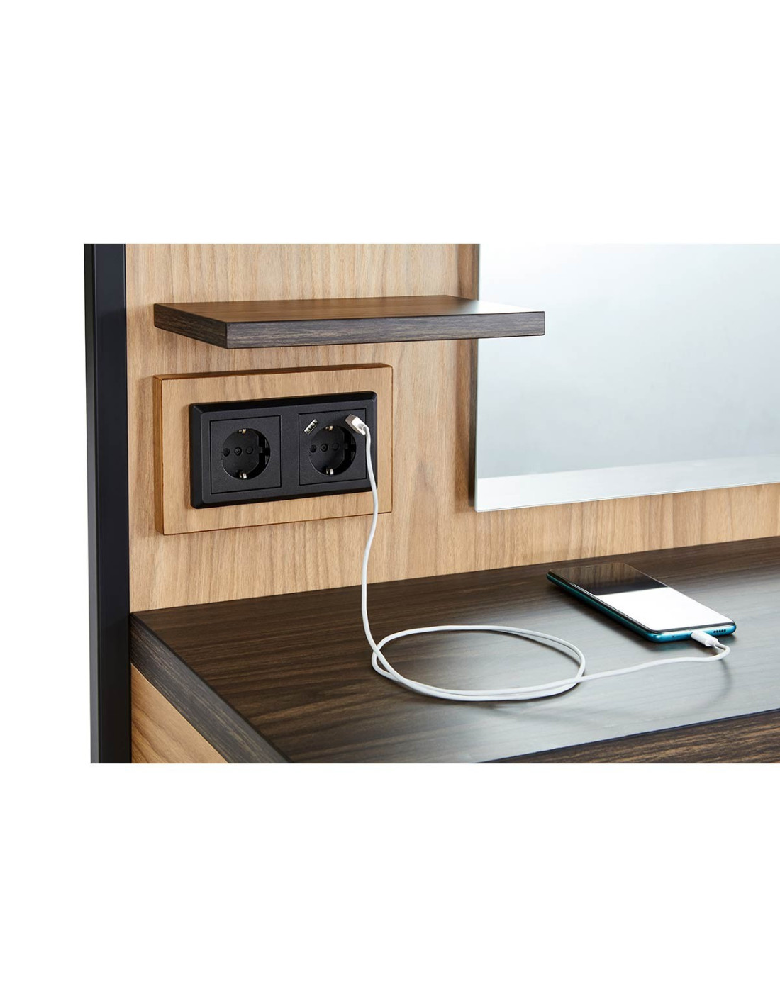 Milano Style wall-mounted hairdressing station – Light oak & Wenge with LED mirror.