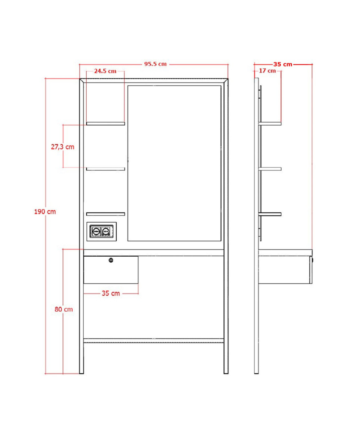 Poste de coiffure mural Milano Style – Chêne clair & Wengé avec miroir LED. 