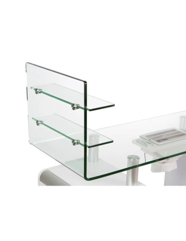 WKM014 Professionele manicuretafel – Wit hout en gehard glas met afzuigkap en opbergruimte