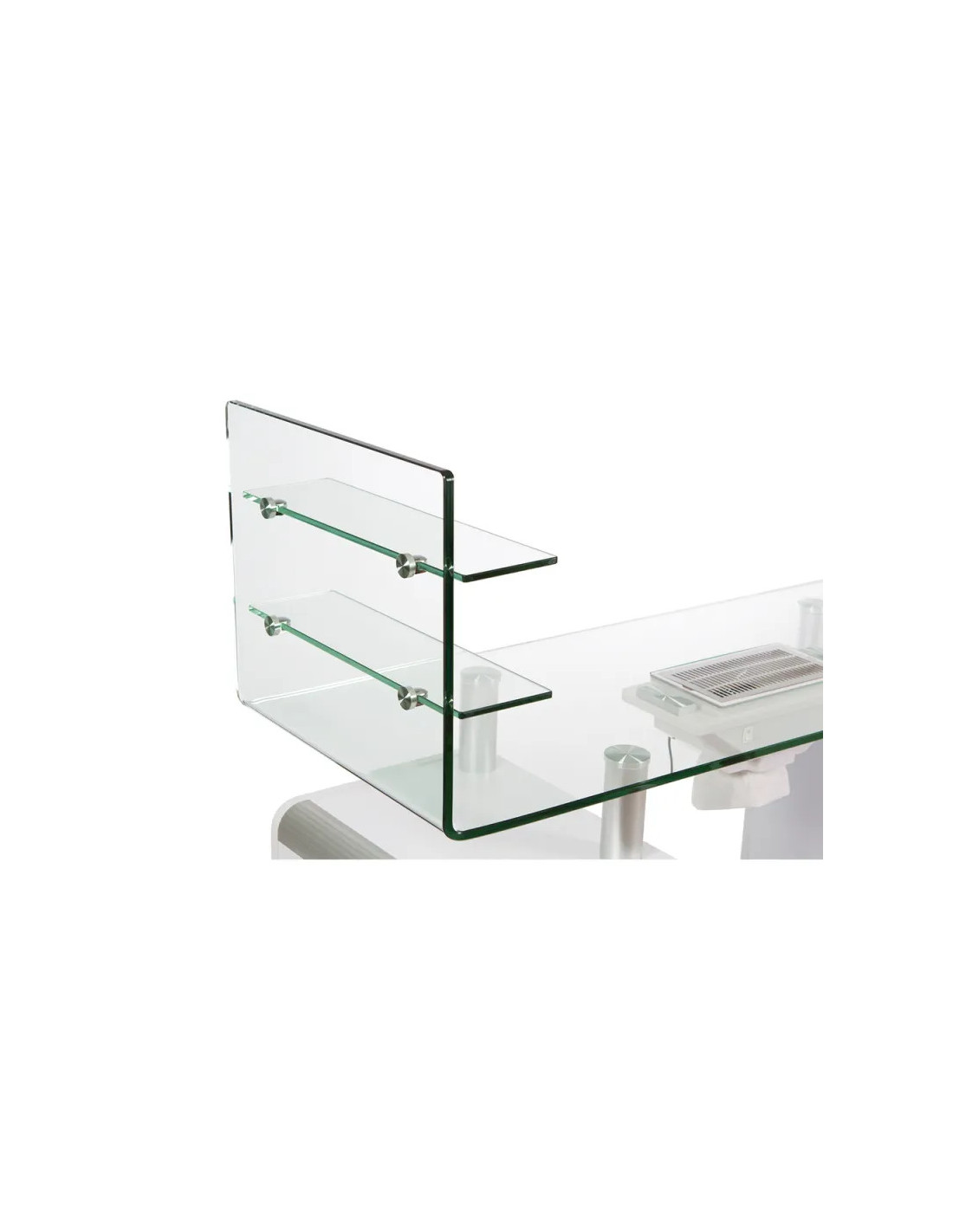 WKM014 Professionele manicuretafel – Wit hout en gehard glas met afzuigkap en opbergruimte