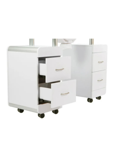 Table de Manucure Professionnelle WKM014 – Bois Blanc & Verre Trempé avec Extracteur et Rangements 