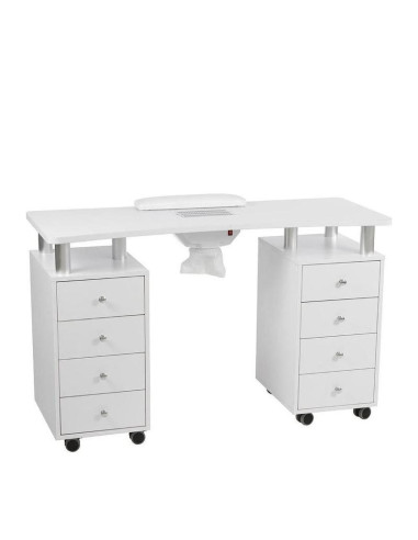 Professional White Manicure Table – 8 Drawers, Built-in Vacuum & Hand Rest Cushion