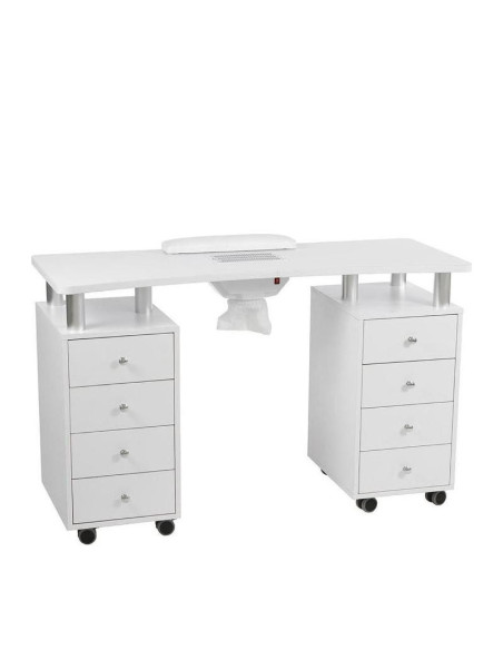 Professional White Manicure Table – 8 Drawers, Built-in Vacuum & Hand Rest Cushion